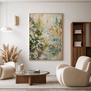 Meadow Veil Floral Wall Art in a modern neutral living room | Oildeco