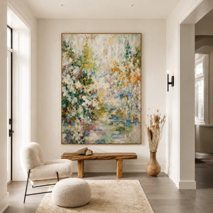 Meadow Veil Floral Wall Art in a neutral entryway | Oildeco
