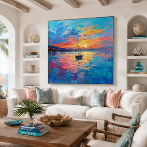 Sunset Sail Coastal Wall Art room scene 2 | Oildeco