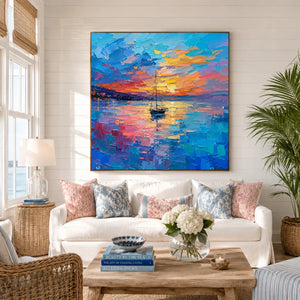 Sunset Sail Coastal Wall Art room scene 3 | Oildeco