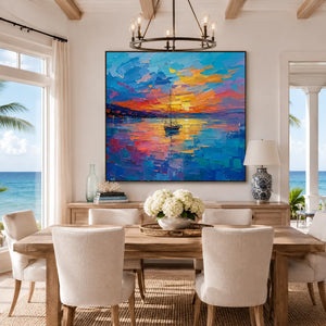 Sunset Sail Coastal Wall Art room scene 6 | Oildeco