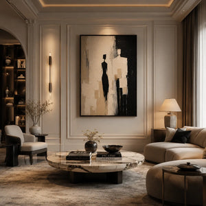Shadow Pair Figure Wall Art displayed above a sofa in a neutral interior | Oildeco