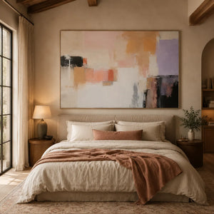 Peach Blocks Abstract Wall Art room scene 2 | Oildeco