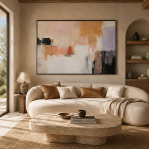 Peach Blocks Abstract Wall Art room scene 3 | Oildeco