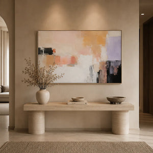 Peach Blocks Abstract Wall Art room scene 5 | Oildeco