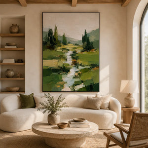 Green Creek Landscape Wall Art room scene 2 | Oildeco