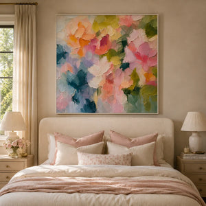 Blush Petal Floral Wall Art room scene 2 | Oildeco