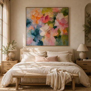 Blush Petal Floral Wall Art room scene 3 | Oildeco