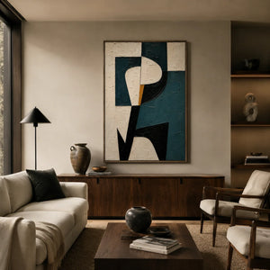 Teal Profile Abstract Wall Art styled in a contemporary entryway | Oildeco