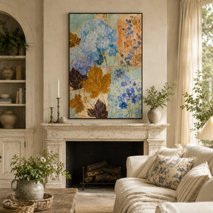 Blue Hydrangea Botanical Wall Art room scene 4 | Oildeco
