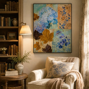 Blue Hydrangea Botanical Wall Art room scene 6 | Oildeco