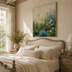 Blue Meadow Botanical Wall Art room scene 6 | Oildeco