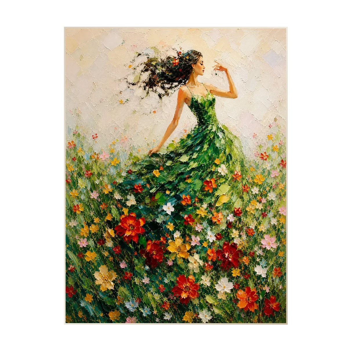 Arte de pared con figura de vestido verde