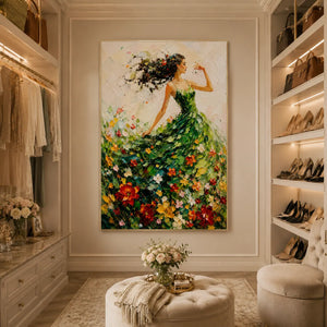 Green Dress Figure Wall Art artwork view | Oildeco