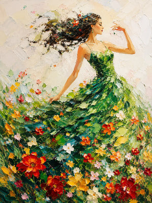 Green Dress Figure Wall Art room scene 2 | Oildeco