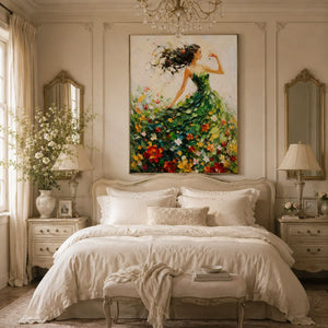 Green Dress Figure Wall Art room scene 3 | Oildeco