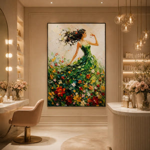 Green Dress Figure Wall Art room scene 4 | Oildeco