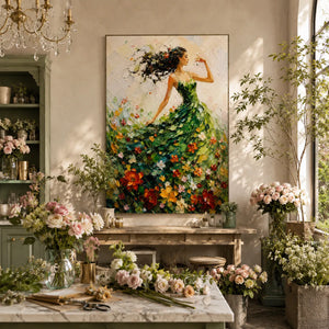 Green Dress Figure Wall Art room scene 5 | Oildeco