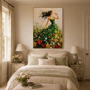 Green Dress Figure Wall Art room scene 6 | Oildeco