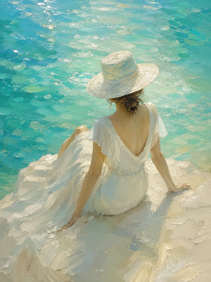 Sun Hat Shore Figure Wall Art room scene 2 | Oildeco
