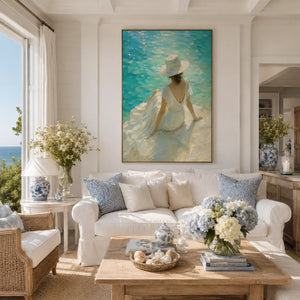 Sun Hat Shore Figure Wall Art room scene 3 | Oildeco