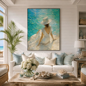 Sun Hat Shore Figure Wall Art room scene 4 | Oildeco