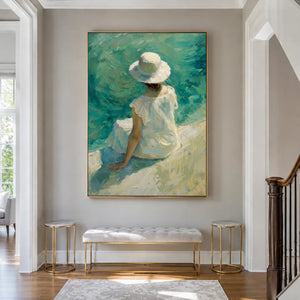 Sun Hat Shore Figure Wall Art displayed in a refined entryway | OILDECO