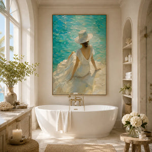 Sun Hat Shore Figure Wall Art room scene 5 | Oildeco
