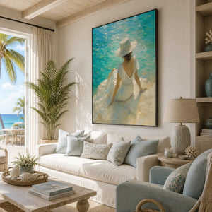 Sun Hat Shore Figure Wall Art room scene 6 | Oildeco