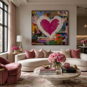 Pink Heart Abstract Wall Art room scene 3 | Oildeco