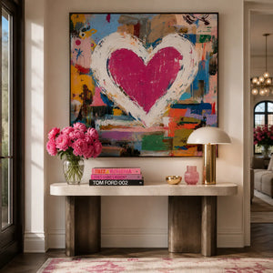 Pink Heart Abstract Wall Art room scene 4 | Oildeco