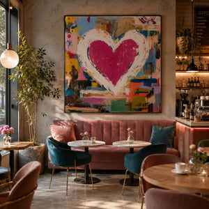 Pink Heart Abstract Wall Art room scene 5 | Oildeco