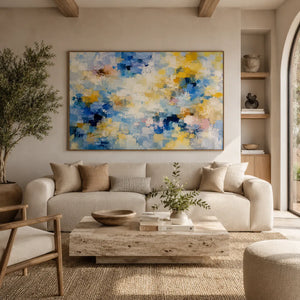 Blue Gold Cloud Abstract Wall Art room scene 3 | Oildeco