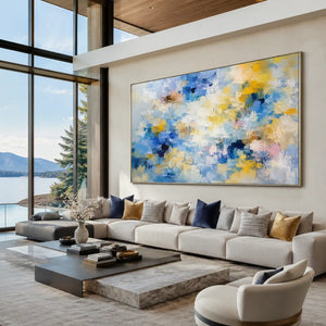 Blue Gold Cloud Abstract Wall Art room scene 4 | Oildeco