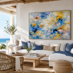 Blue Gold Cloud Abstract Wall Art room scene 5 | Oildeco