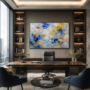 Blue Gold Cloud Abstract Wall Art room scene 6 | Oildeco