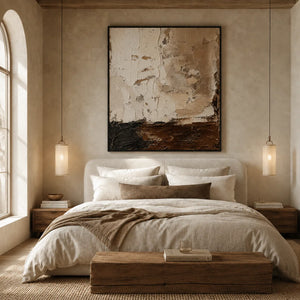 Earthen Divide Abstract Wall Art styled with minimal interior decor | Oildeco