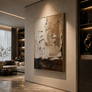 Earthen Divide Abstract Wall Art styled in a living room | OILDECO
