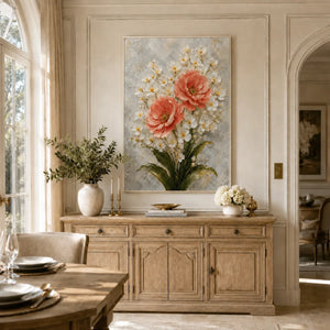 Coral Blossom Floral Wall Art artwork view | Oildeco