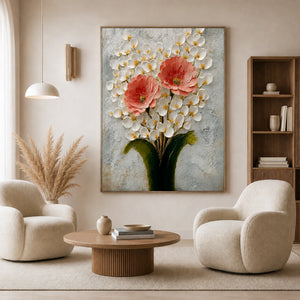 Coral Blossom Floral Wall Art displayed in a contemporary lounge | OILDECO