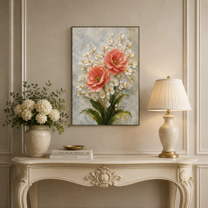 Coral Blossom Floral Wall Art room scene 3 | Oildeco