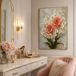 Coral Blossom Floral Wall Art room scene 5 | Oildeco