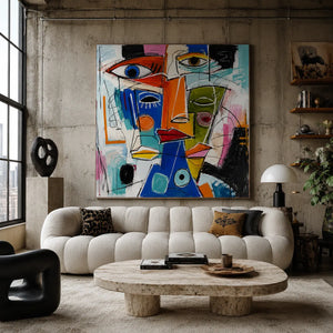 Cubist Faces Abstract Wall Art artwork view | Oildeco