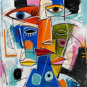 Cubist Faces Abstract Wall Art room scene 2 | Oildeco