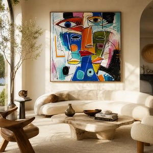 Cubist Faces Abstract Wall Art room scene 3 | Oildeco