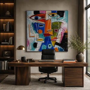Cubist Faces Abstract Wall Art room scene 4 | Oildeco