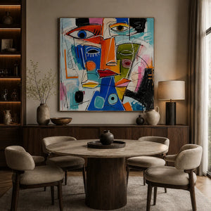 Cubist Faces Abstract Wall Art room scene 5 | Oildeco