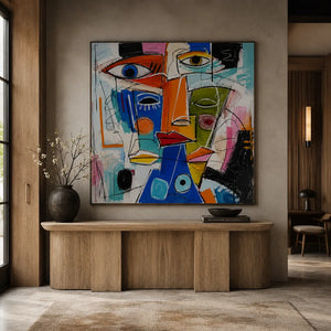 Cubist Faces Abstract Wall Art room scene 6 | Oildeco