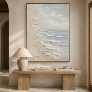 Quiet Shore Seascape Wall Art styled in a entryway | OILDECO