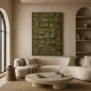 Olive Tile Textured Wall Art styled in a living room | OILDECO